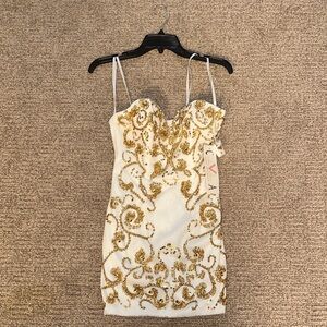 Cinderella Strapless White and Gold Dress